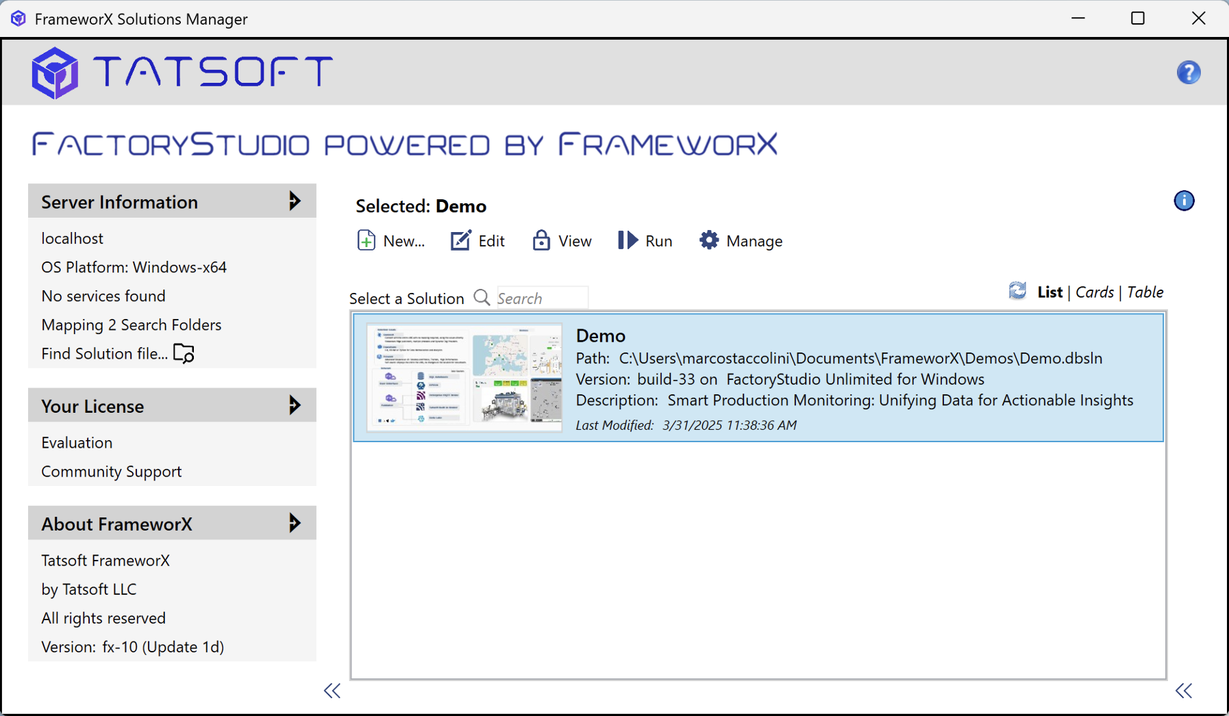 SolutionsManager Interface