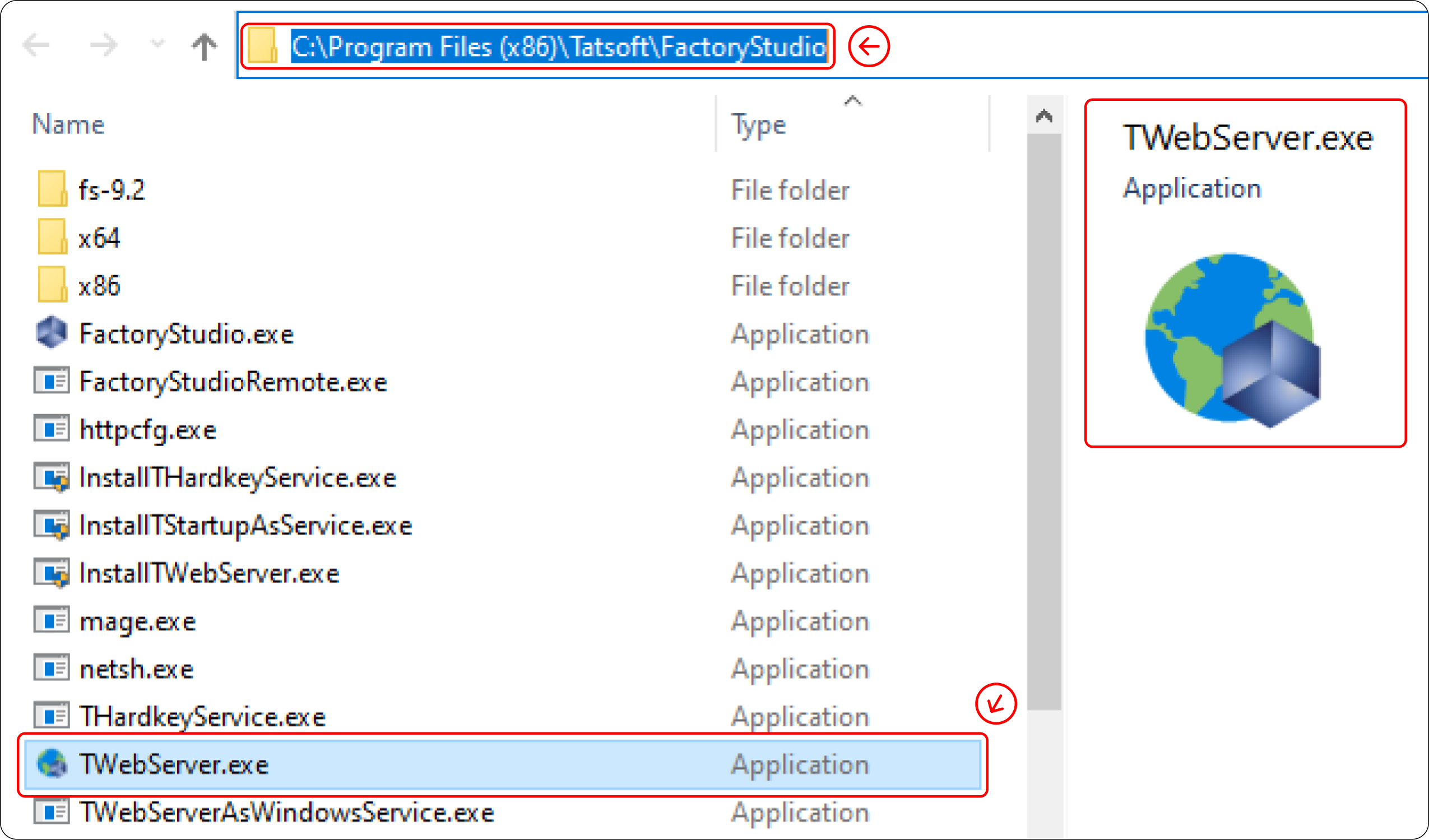 FactoryStudio installation folder You can found TWebServer.exe in FactoryStudio installation folder