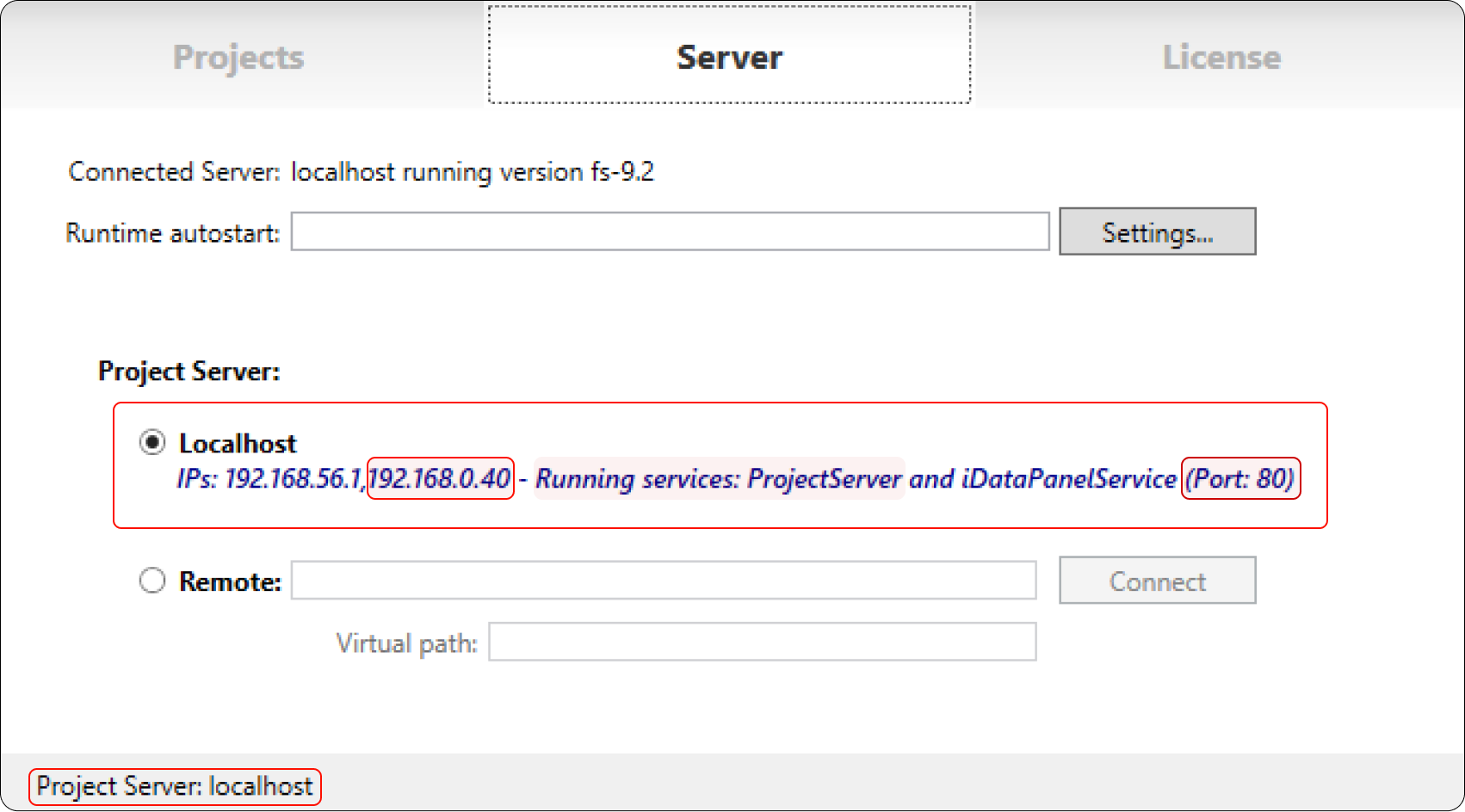 Server tab info Server tab info