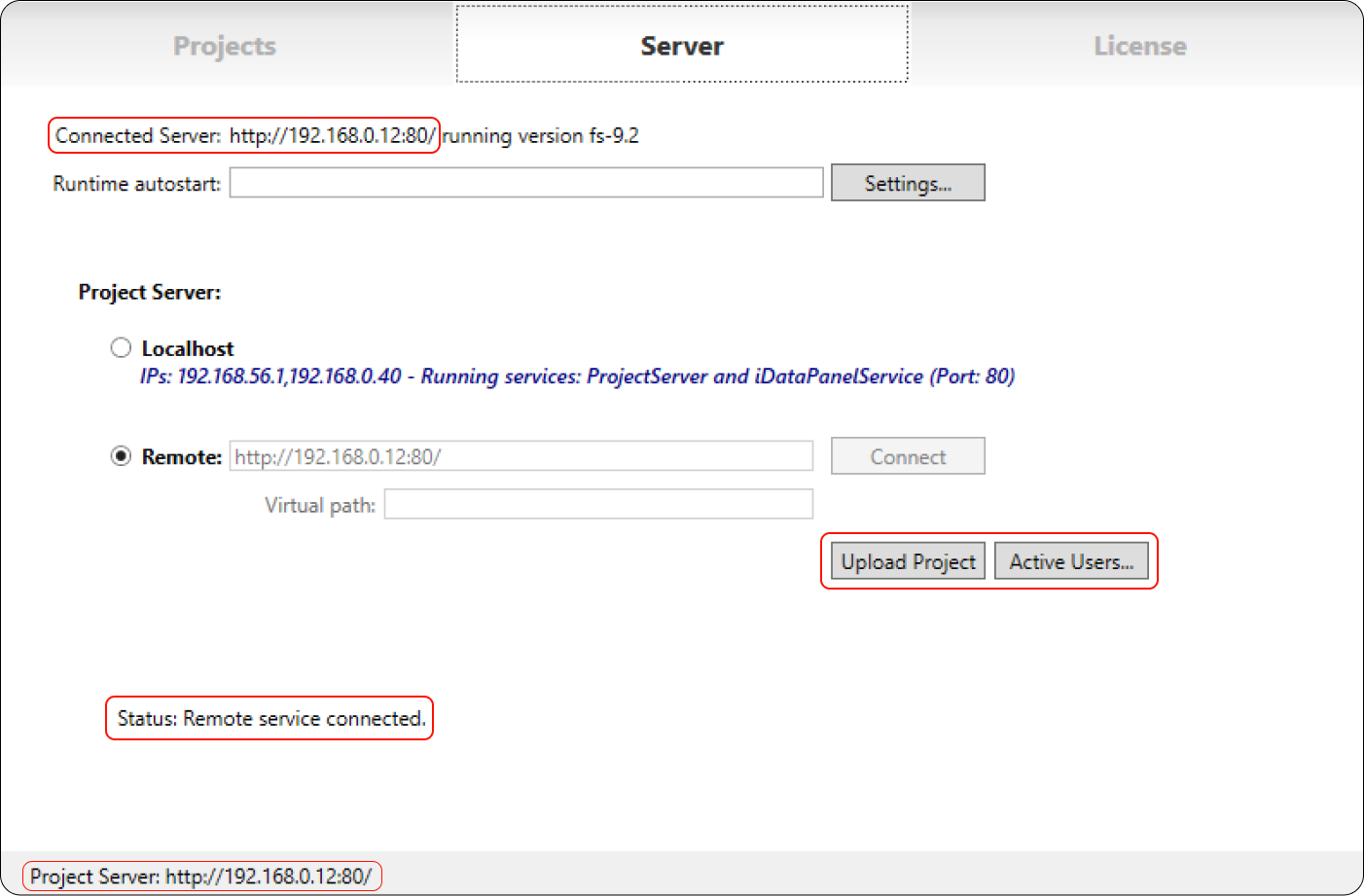 The status message confirms if the connection succeed. The status message confirms if the connection succeed.
