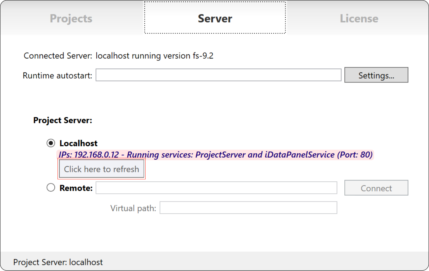 Server tab Server tab