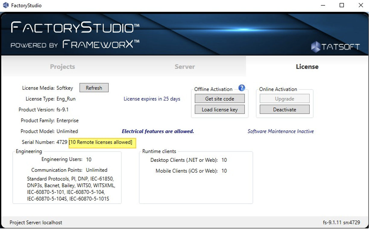 License tab options License tab options